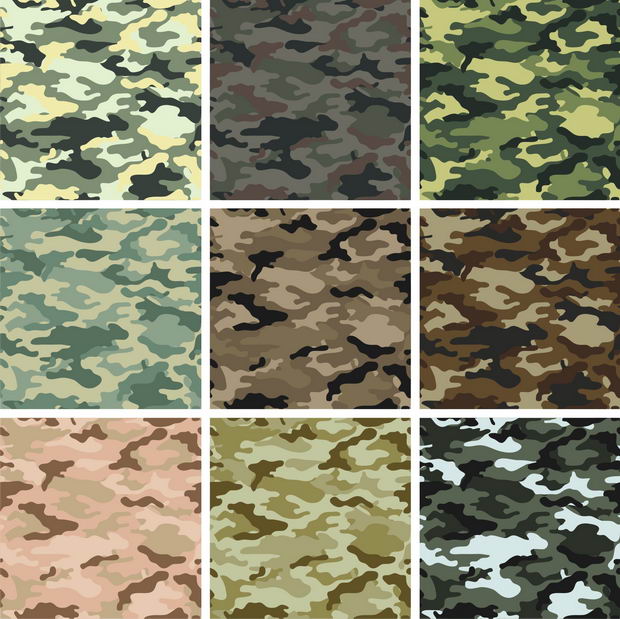 Камуфляжные материалы с одинаковым шаблоном и разным цветом Камуфляжные материалы с одинаковым шаблоном и разным цветом
