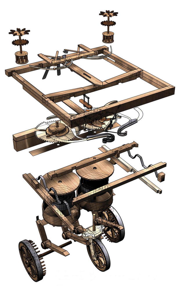 Схема механизма автомобиля Леонардо да Винчи